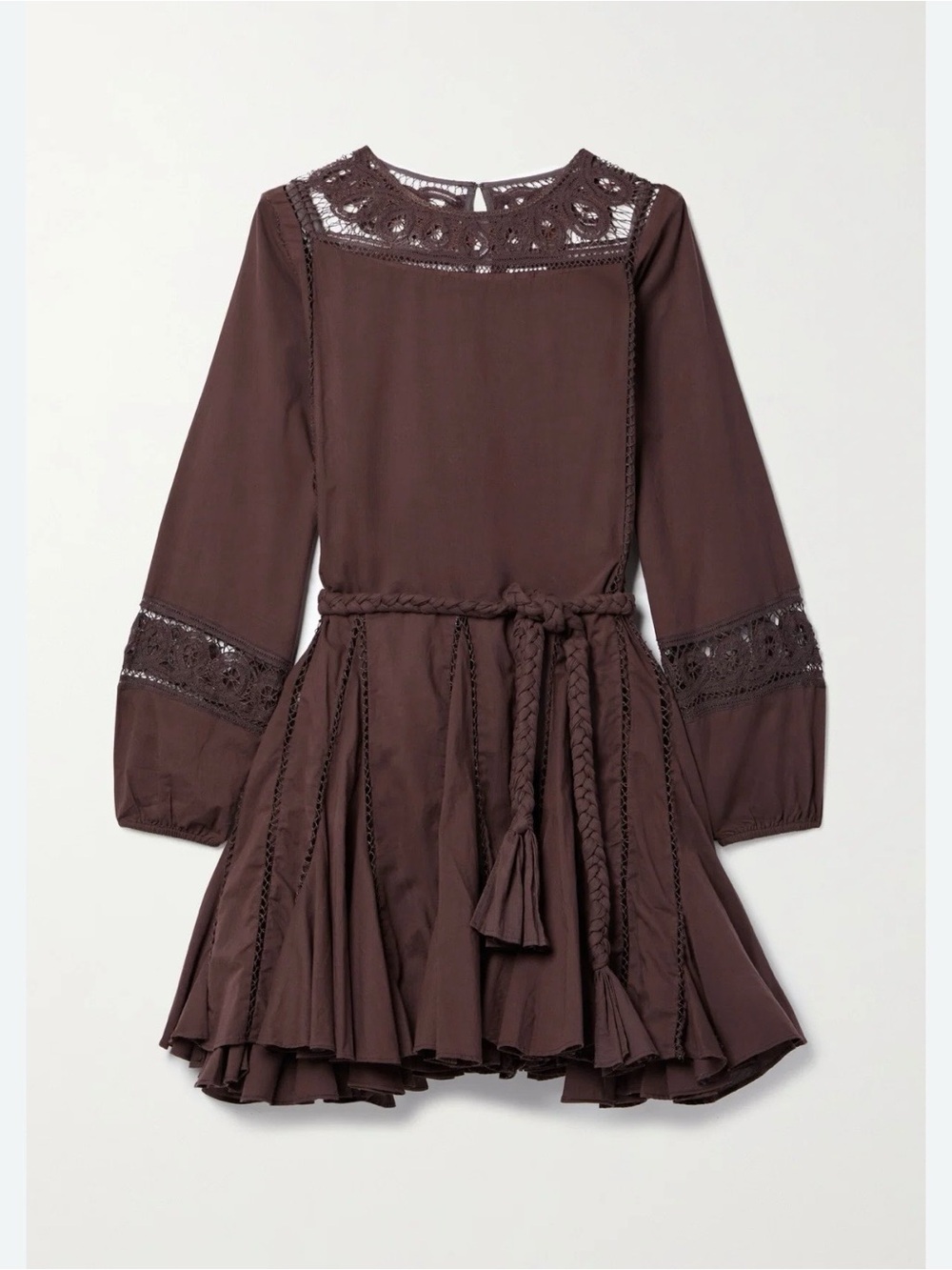 Rhode Ella Chocolate Crocheted Panel Mini Dress XS